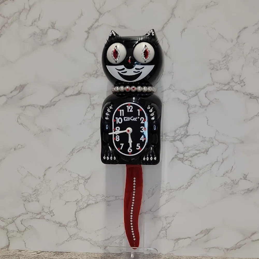 Black Jeweled Lady Kit-Cat Klock clock with red tail SUPER RARE - Picture 2 of 12